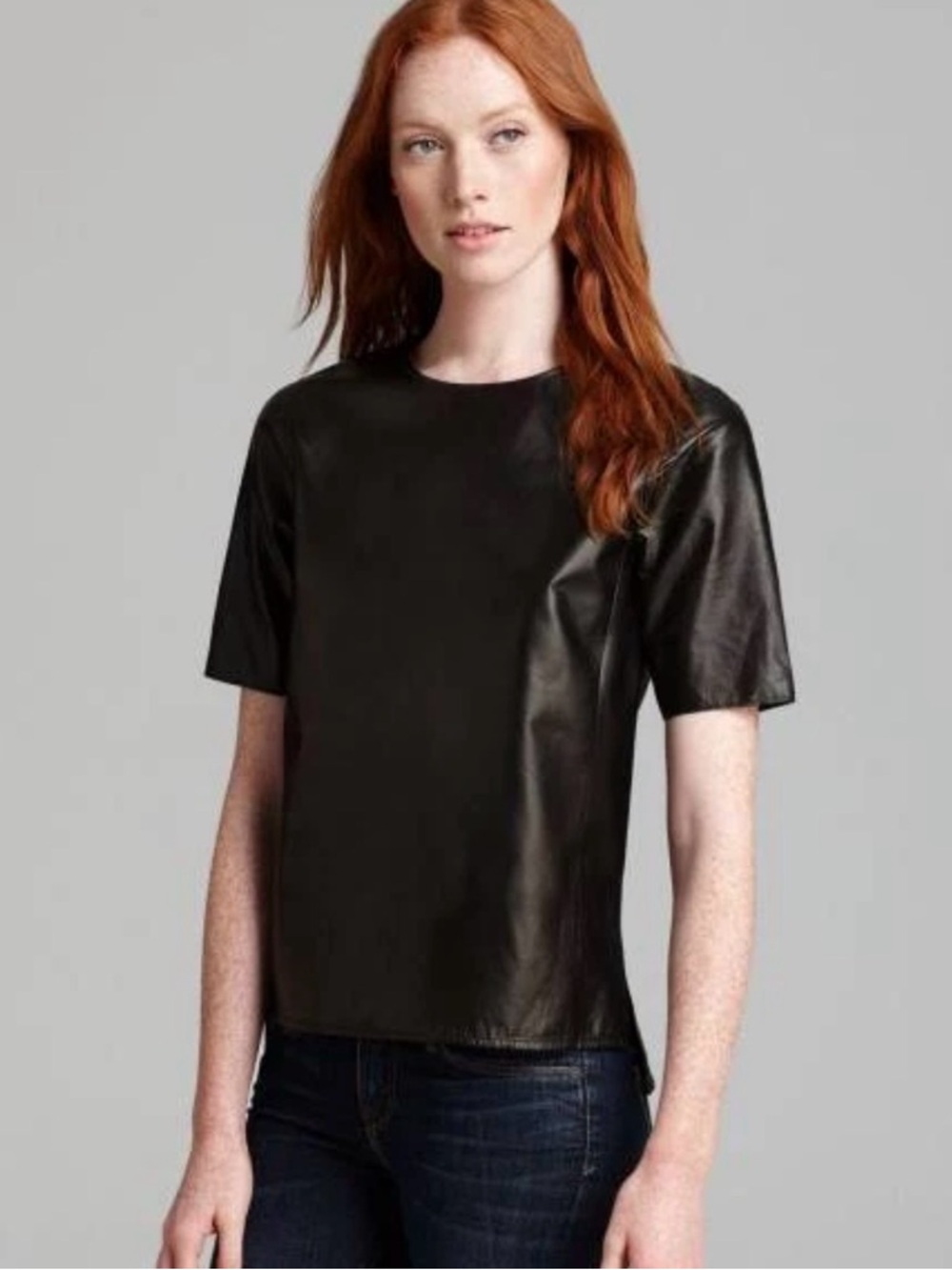 Vince Black Short-Sleeve Leather Top